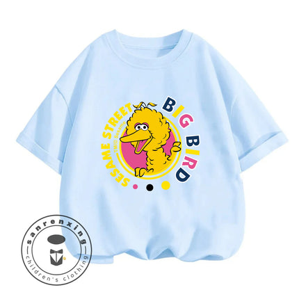 2026 Summer Fashion Sesame Street Crew Neck T-Shirt 3-14Y Boys Girls Cute Kawaii Cartoon Street Hot Outdoor Casual Lovely