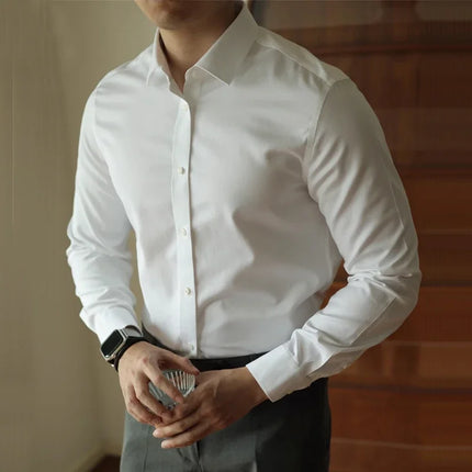 Men's long-sleeved shirt: casual, simple, high-quality, wrinkle-free, slim fit, business formal, all-season collection