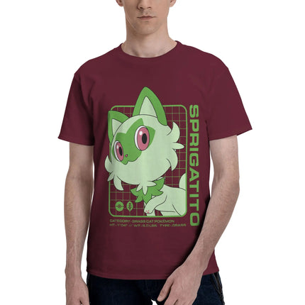 Bandai Pokemon   Sprigatito Stats Men T-Shirt Clothes  Novelty Tees Short Sleeve fugees Cotton