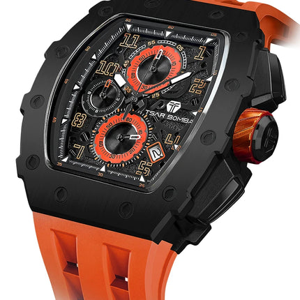 TSAR BOMBA New TB8204 Watch for Men Japan Quartz Chronograph 50M Waterproof Wristwatch Fashion Sport Clock Male Luxury Mens Gift