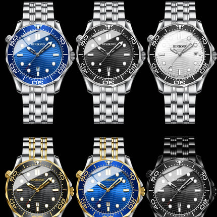 BINBOND Brand New Fashion Ultra-thin Sea Horse Series Men's Business Quartz Watches Waterproof Luminous Sports Casual Men's Watch