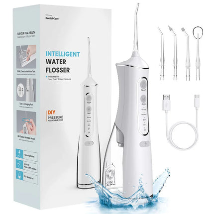 Portable Water Flosser Oral Irrigator 300ML 4 Modes IPX7 Waterproof Dental Cleaner 360° Nozzle for Travel Home Use