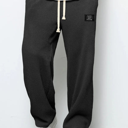 Men's Waffle Knit Wide Leg Sweatpants Autumn Casual Loose Fit Drawstring Trousers Youth Streetwear Hip Hop Joggers Pants