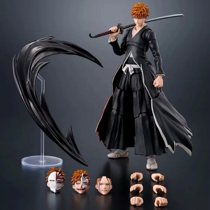 Original box Bandai SHF BLEACH ICHIGO KUROSAKI Getsuga Tensho Figure Finished Model kit Anime full Action Toy Gifts kid In shock