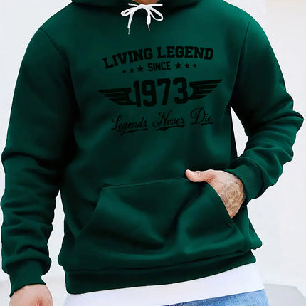 Men's autumn and winter casual fashion loose hoodie retro 1973 letter pattern printed long sleeved warm pullover sweater