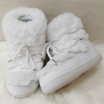 2025 Winter Ankle Boots for Women Platform Antiskid Waterproof Ski Boots Luxury Fluffy Furry Fur Boots Woman's Ankle Booties
