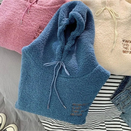 Autumn Winter Fashion Hooded Sweatshirt Women Korean Loose Solid Letter Tops Long Sleeve Warm Outfit Hoodie Lady Casual Street