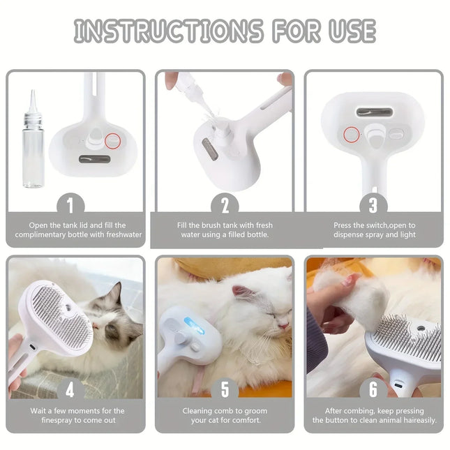 3-in-1 Cat Hair Brush Dog Hair Brush Electric Pet Cleaning Steam Spray Massage Hair Removal Comb Anti-Tangle