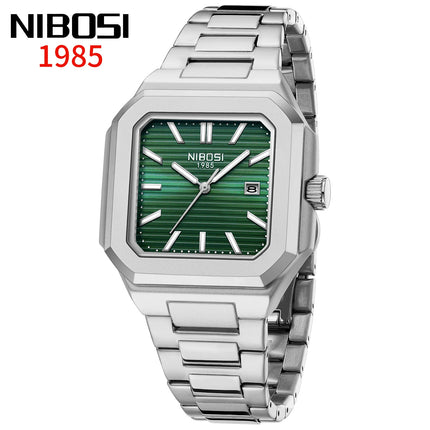 NIBOSI Luxury Square Fashion Men's Wristwatch Waterproof Luminous Date Week Quartz Men's Watches Stainless Steel Men's Watch Reloj