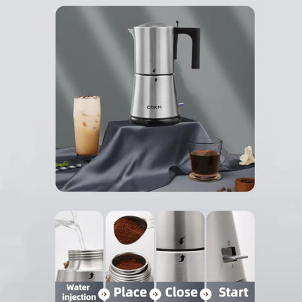 CDKM Moka Pot SUS304 Stainless Steel Mocha Espresso Coffee Electric Espresso Kettle Espresso for Office Kitchen Italian Coffee