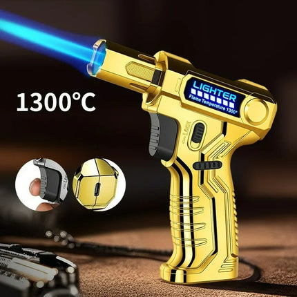 Metal High-temperature High Flame Welding Gun Lighter Windproof Direct Spray Flame Safety Lock Kitchen Cigar Outdoor Lighter