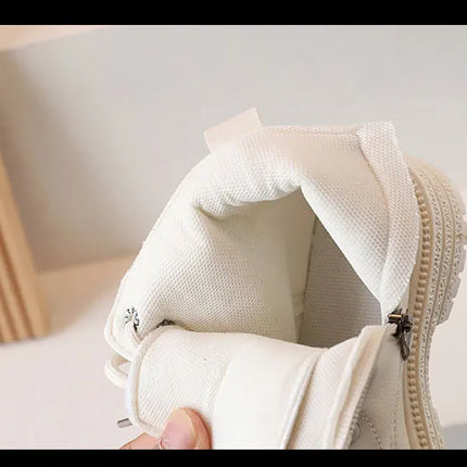 2024 Autumn New Children Ankle Boots for Girls White Fashion Leather Shoes Student Non Slip Short Boots Versatile Kids Shoes