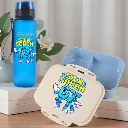 2pcs Steal A Brainrot Bento Lunch Box Water Bottle 67 Six Seven Cartoon Printed Lunch Box Boys School Supplies Children Gifts