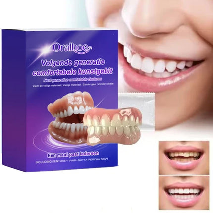 Flexible Silicone Dentures Full Set – Realistic Upper & Lower False Teeth, Comfort Fit, Secure Hold, Natural Smile Replacement
