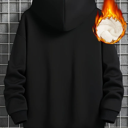 Solid color casual men's fleece warm hooded sweatshirt with drawstring and kangaroo pocket, winter outdoor men's hooded sweatshi