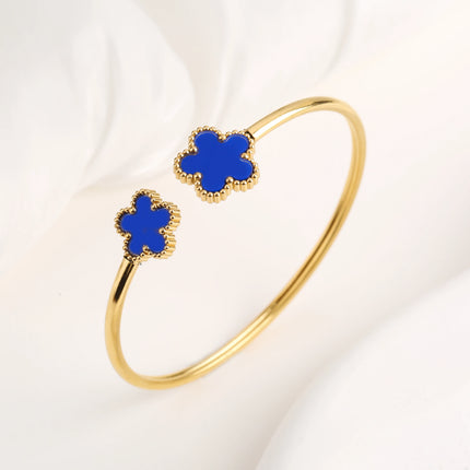New Design Lucky Stainless Steel FIve Leaf Flower Bangle Ring Jewelry Set for Women Waterproof Fashion Jewelry Party Gift Clover