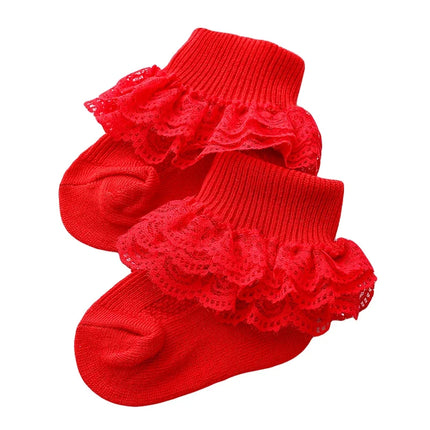 Baby Girls Boys Cotton Socks Cute Eyelet Frilly Lace Baptism Socks Birthday Gift for Infants