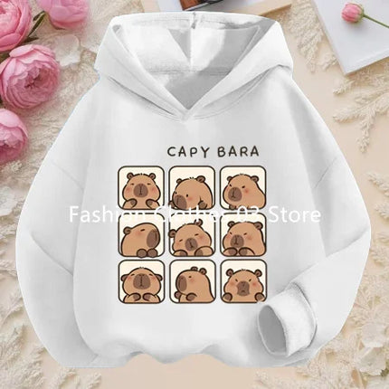 Cartoon Fun Capybara Cute Print Boys and Girls Soft Hoodie Fall and Winter Outdoor Leisure Sports Children's Hooded Sweatshirt