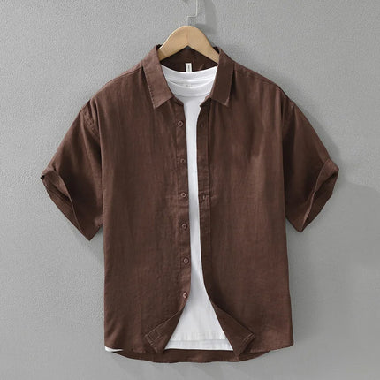 8173 100% Linen Good Quality Solid Color Simple Basic Shirt for Men Summer Fashion Black White Smart Casual Slim Fit Daily Tops