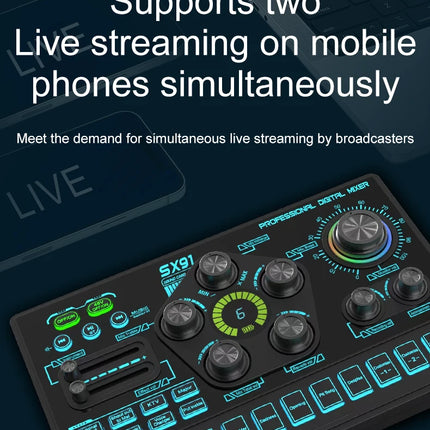 SX91 48V Audio Mixer with Voice changer,Podcast Mixer,Sound Card for Phone Gaming Karaoke Studio Live Streaming Podcast