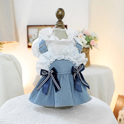 Sea Breeze Holiday Denim Dress Pet Clothes Dog Cat Anti-Hair Loss Summer Blue Dress