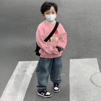 Boy Round Neck Sweatshirt Girls Fashion Cartoon Dog Printed Top Winter Children Plush Keep Warm Pullover