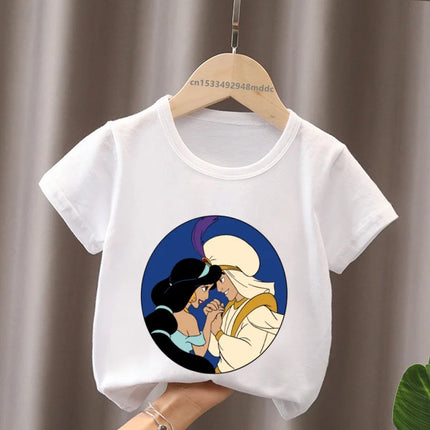 Hot Sale Aladdin Jasmine Princess Print Cartoon Kids T-Shirts Girls Clothes Baby Boys Short Sleeve T-shirt Summer Children Tops