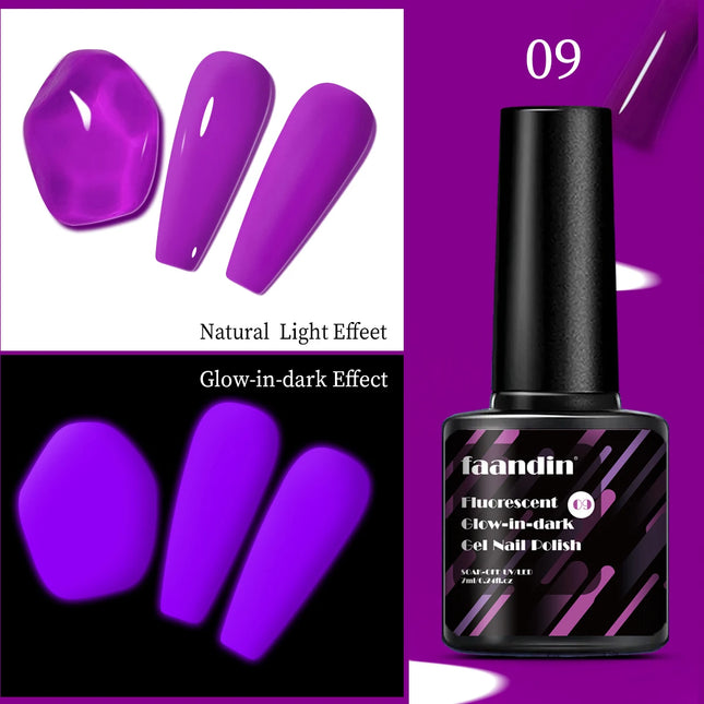 Faandin 7ml 1 Bottle, Trendy, Colorful, Luminous Gel Nail Polish, a Must-Have Item for Proms, Nightclubs, and Parties, a Halloween Essential, Durable, Strong, Not Easy to Fade, Easy to Apply, Removable Fluorescent Nail Polish