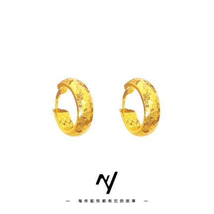 Crushed ice 9999 24K real gold earrings, earrings for women, fashionable versatile ear jewelry  gift