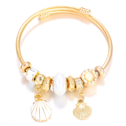 New Trendy 4 Colors Heart Shape Painted Pendant Closure Beaded Bracelet Golden Stainless Steel Women Bracelet 2025 Charm Jewelry