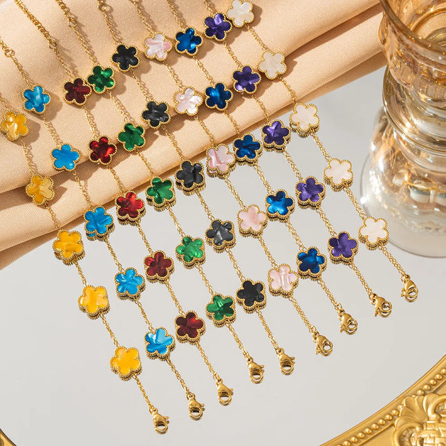 Adjustable Stainless Steel Lucky Five-Petal Flower Bracelet for Women, Stylish Blossom Five-Leaf Exquisite Jewelry Gift Wholesale