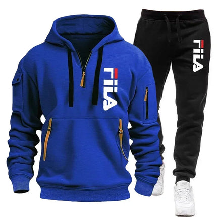 2026 Autumn and winter new men's multi pocket zipper hooded sports shirt+pants two-piece set, men's casual pullover sports set