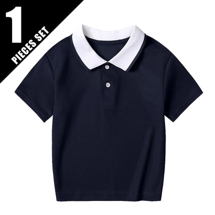 2/1 Piece Children's Summer Color Matching Lapel POLO Shirt Boy Casual Handsome Basic Short-sleeved Girl Joker Sweet Tennis Top