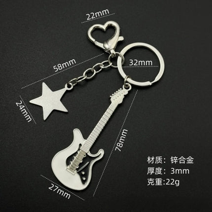 Y2k Guitar Love Heart Key Chain for Men Women Star Sweet Keychain Cool Trendy Fashion Pendant Rock Punk Vintage Accessories Gift