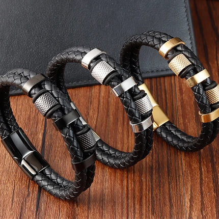 Charm Braid Rope Bracelet For Men Stainless Steel Magnetic Buckle Genuine Leather Bracelets & Bangles Male Female Jewelry