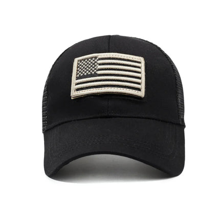 Men's Outdoor Trucker Cap with Embroidered Flag Camouflage Patch & Velcro Fastener