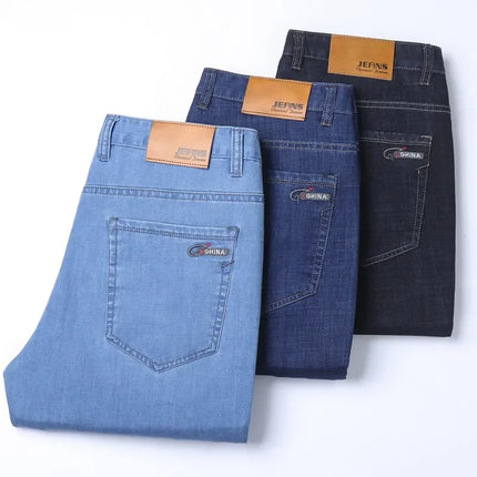 2026 New Ice Silk Thin Denim Jeans For Men Blue Straight Stretch Cotton Pants Business Casual Lightweight Trousers Spring Summer