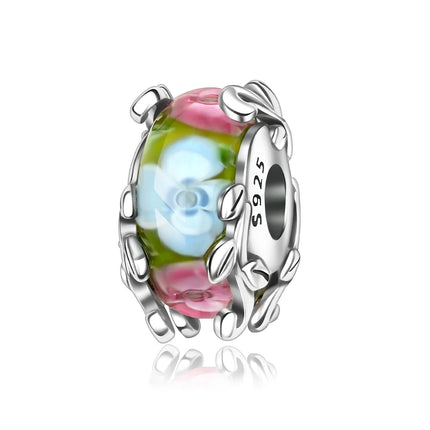 925 Silver Flowers Bouquet Rose Sunflower Blossom Petal Charms Beads Pendant Bracelet Necklace DIY Valentine's Day Gift Jewelry