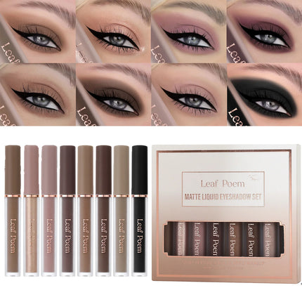 Eyes Makeup 8pcs Matt Liquid Eye Shadow Set Ice Cream Texture, Moist and Silky, Easy To Color and Long-lasting Natural Eyeshaow