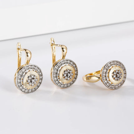 Retro disc design two-color set earrings ring copper plated 14K gold luxury fashion festival party banquet women's jewelry