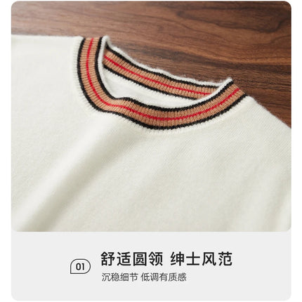 Men's T-shirt 2026 Spring/Summer New 100% Cashmere Round Neck Color Blocking Short Sleeved Knit Pullover Casual Men's Clothing