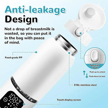 A98G-Portable Milk Warmer For Travel, Formula Container To Go 17 Oz Baby Bottle Warmer Featuring 11000Mah Long Battery Fast Heat