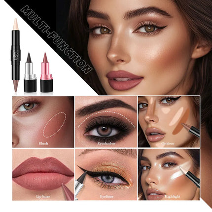 5D Perfect Makeup Set With Contouring Stick Eyeliner And Lipstick Easy Coloring Sweat-proof Long Lasting Daily Makeup Set