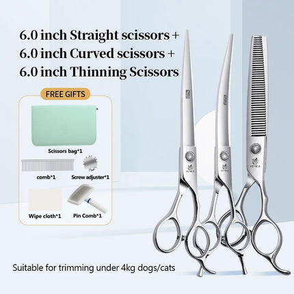 Fenice  Professional Home Pets Grooming Set 6//6.5/7/7.5 Inch Bearing Screw Straight Curved Thinning Chunker Shears for Dogs/Cat