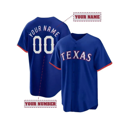 Customized Name And Number Men's Embroidered Baseball Jersey Texas Blue V-Neck Personalized Short Sleeve DIY High Quality Shirts