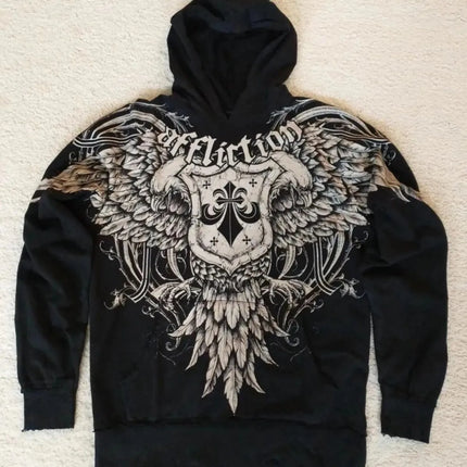 European and American Fashion New Men's Autumn Gothic Skull Letter Printed Comfortable Soft Hoodie Outdoor Street Style Top