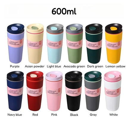 Simple Stainless Steel Vacuum Flasks Mug Insulated Coffee Cup Leakproof Lid Travel Silent Base Thermos Cups Thermal Water Bottle