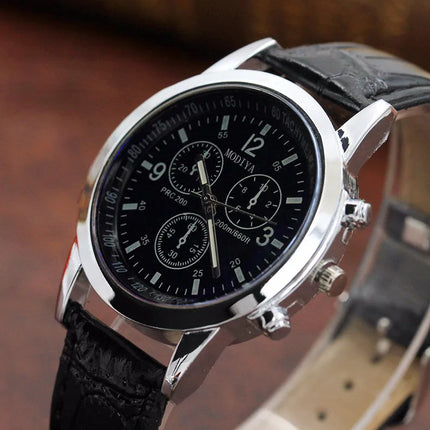 Luxury Blue Ray Glass Watches For Men Neutral Quartz Simulates The Wrist Watch Brand Casual Leather Strap Watches Reloj Hombre