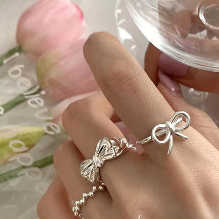 VENTFILLE 925 Sterling Silver Bow Tie Open Finger Ring For Women Gift Cute Design Fashion Jewelry Gift Wholesale