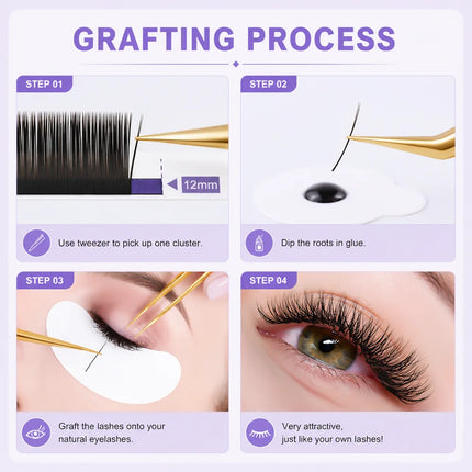 MASSCAKU Faux Mink Lash Ellipse Flat Eyelash Extension C/D Curl 0.15 0.20 0.25mm 8-18mm&mix Double Split Tips Makeup False Lash